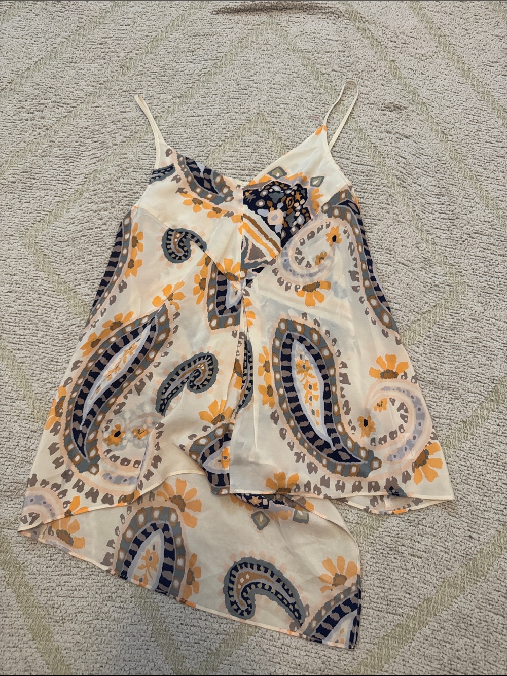 HD in Paris Cream Paisley Spaghetti Strap Cami with Navy & Mustard Accents